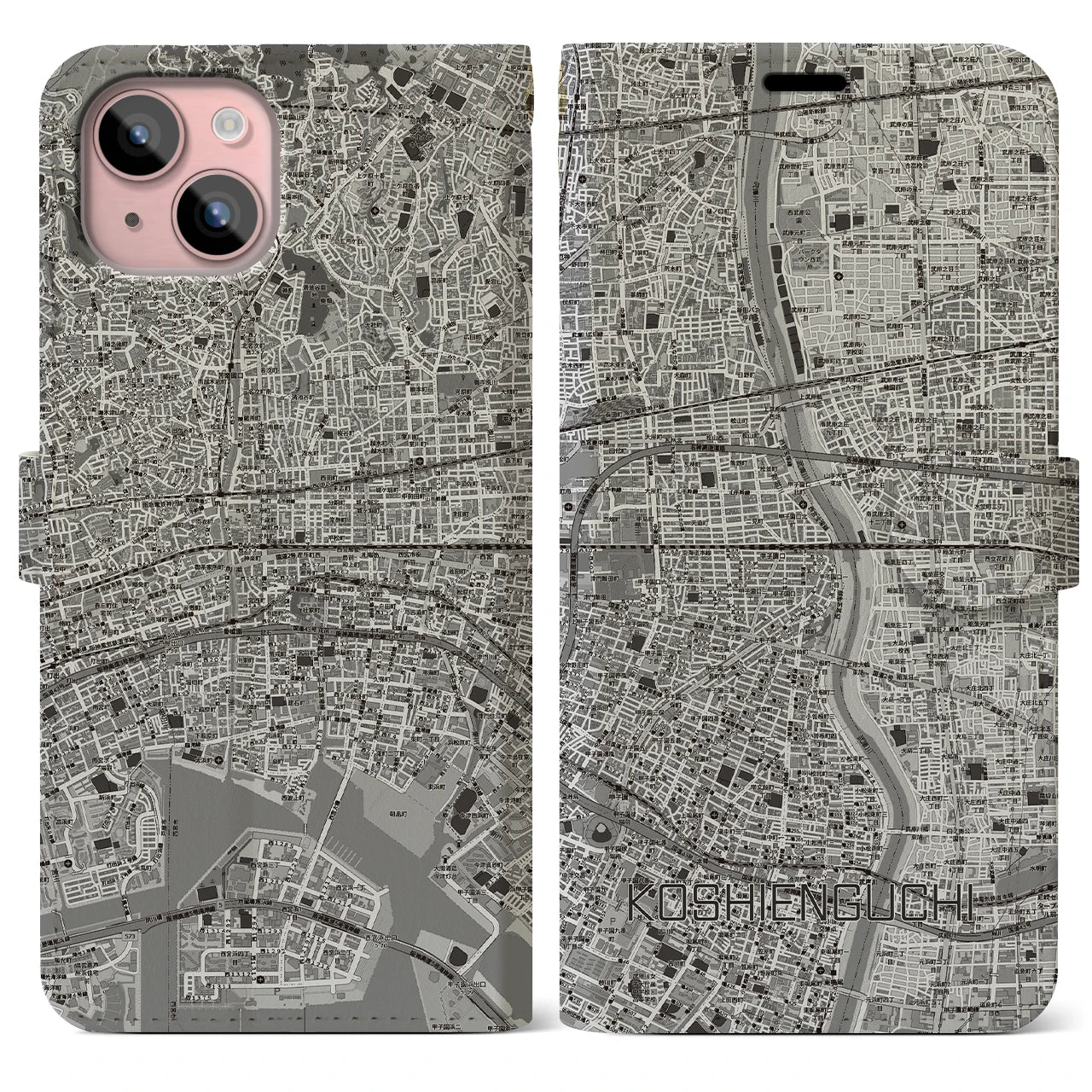 【甲子園口(兵庫県)】地図柄iPhoneケース(手帳タイプ)