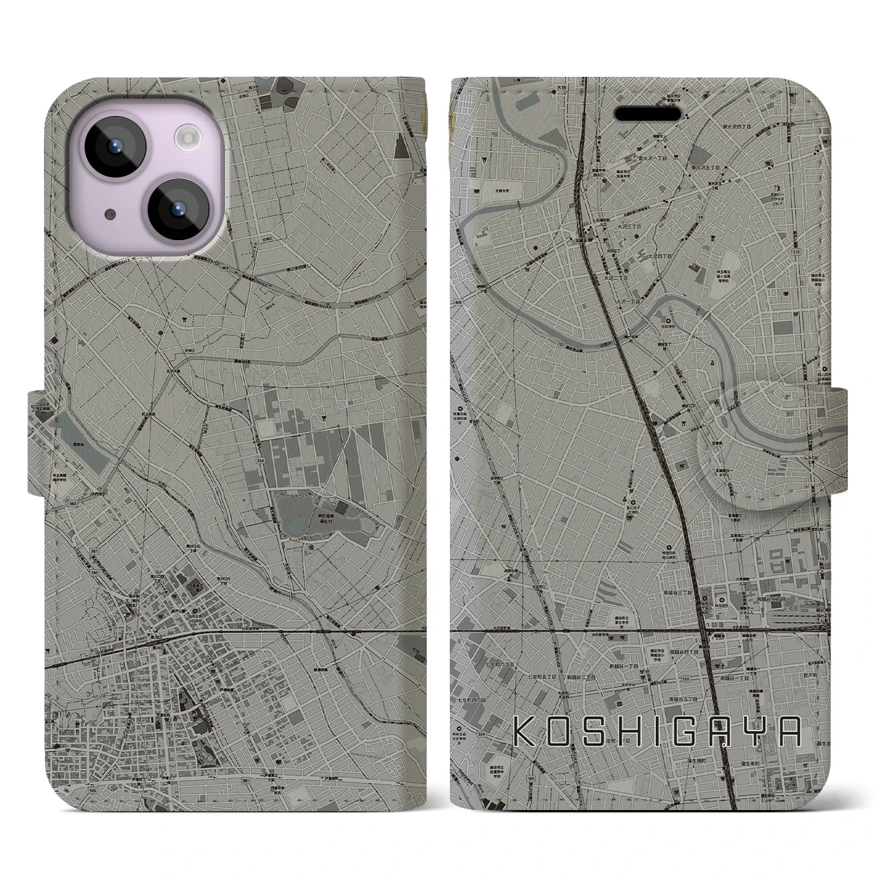 【越谷(埼玉県)】地図柄iPhoneケース(手帳タイプ)