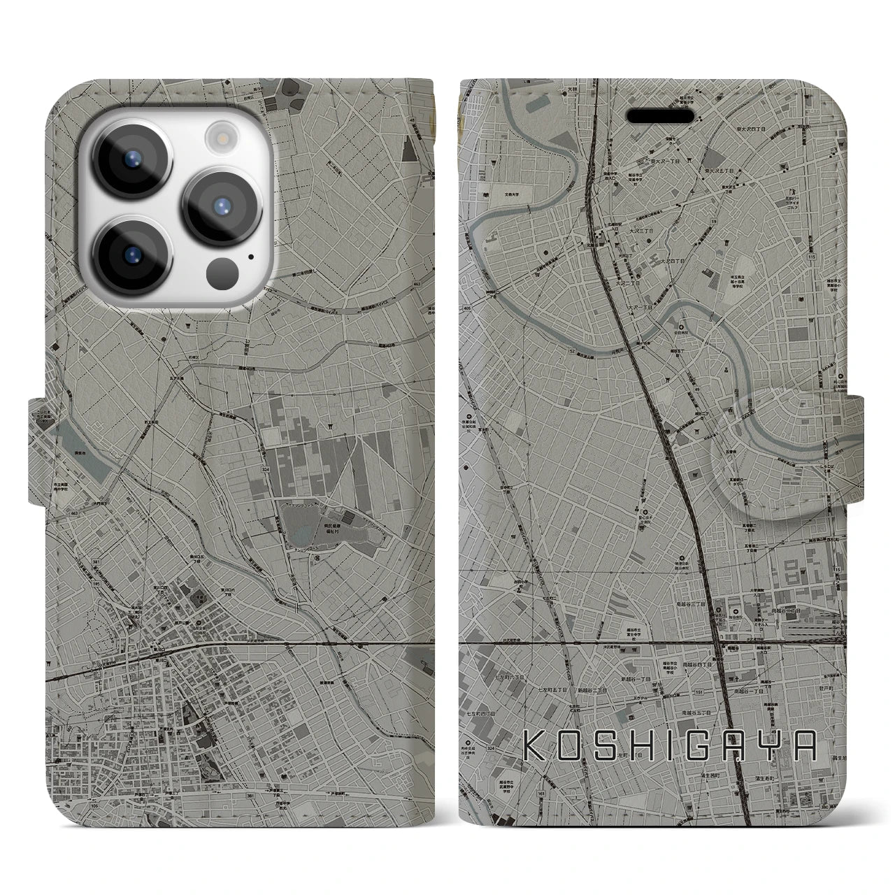 【越谷(埼玉県)】地図柄iPhoneケース(手帳タイプ)