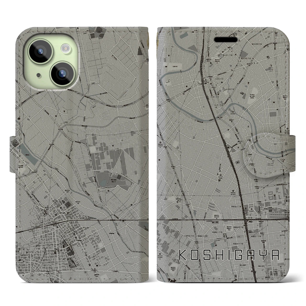 【越谷(埼玉県)】地図柄iPhoneケース(手帳タイプ)