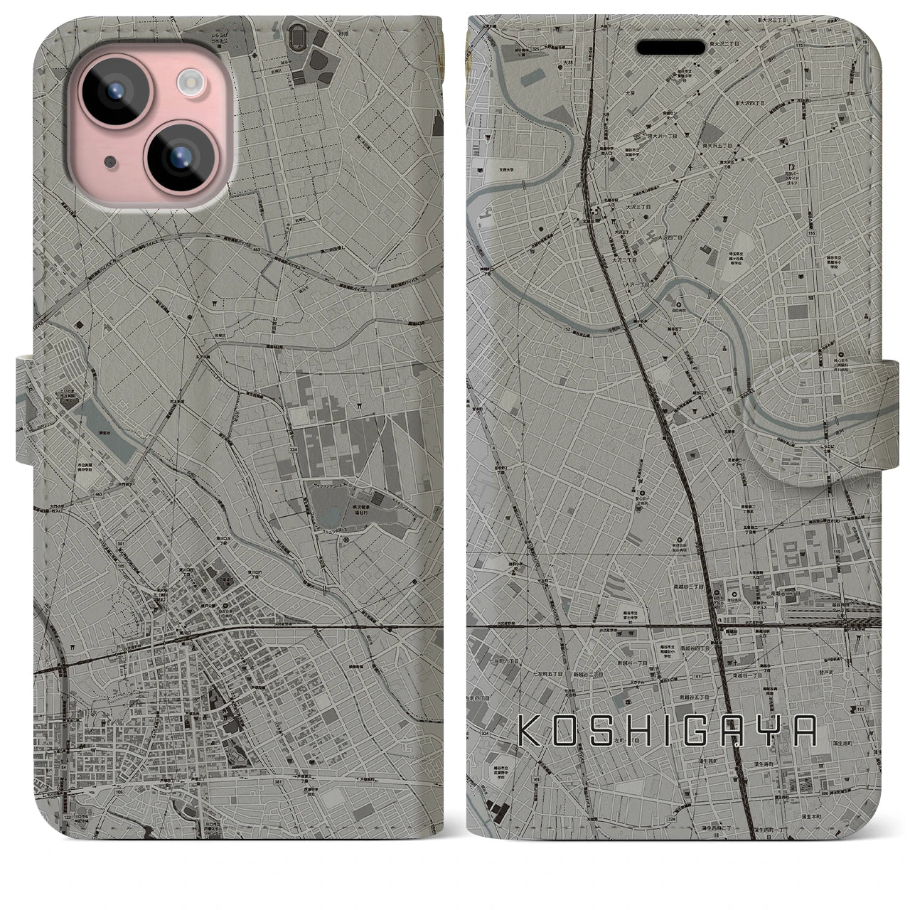 【越谷(埼玉県)】地図柄iPhoneケース(手帳タイプ)