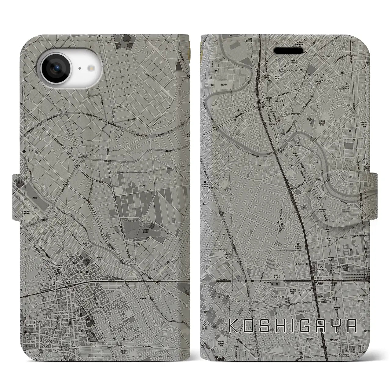 【越谷(埼玉県)】地図柄iPhoneケース(手帳タイプ)