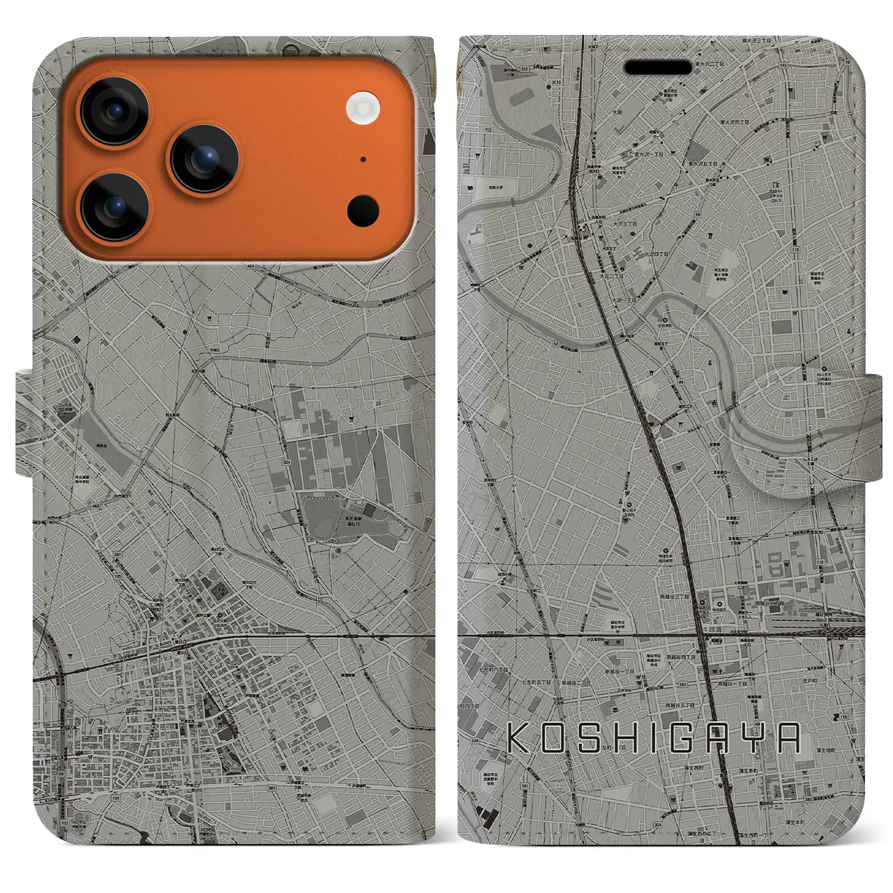 【越谷(埼玉県)】地図柄iPhoneケース(手帳タイプ)