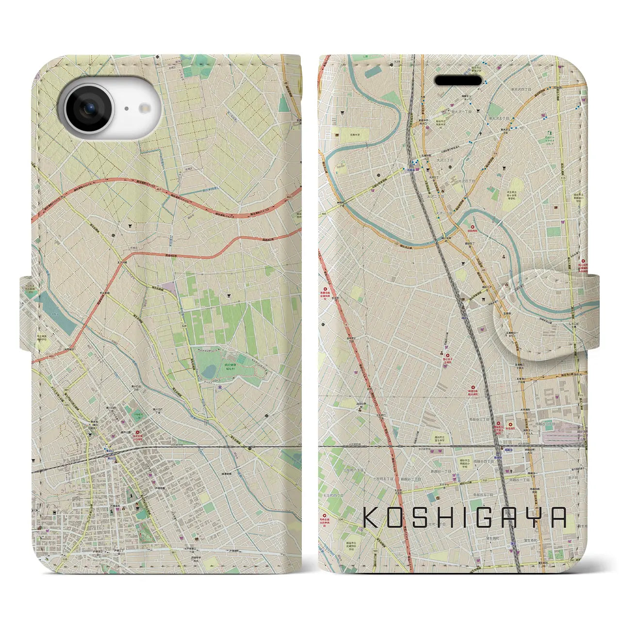 【越谷(埼玉県)】地図柄iPhoneケース(手帳タイプ)
