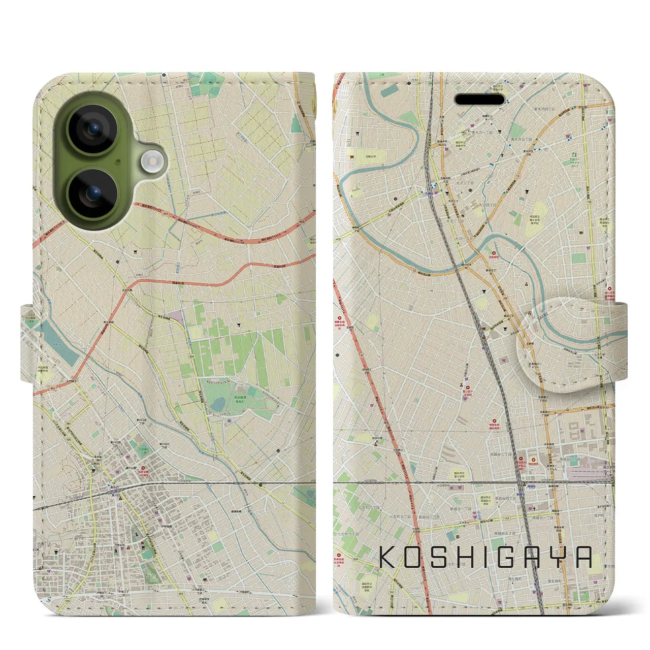 【越谷(埼玉県)】地図柄iPhoneケース(手帳タイプ)
