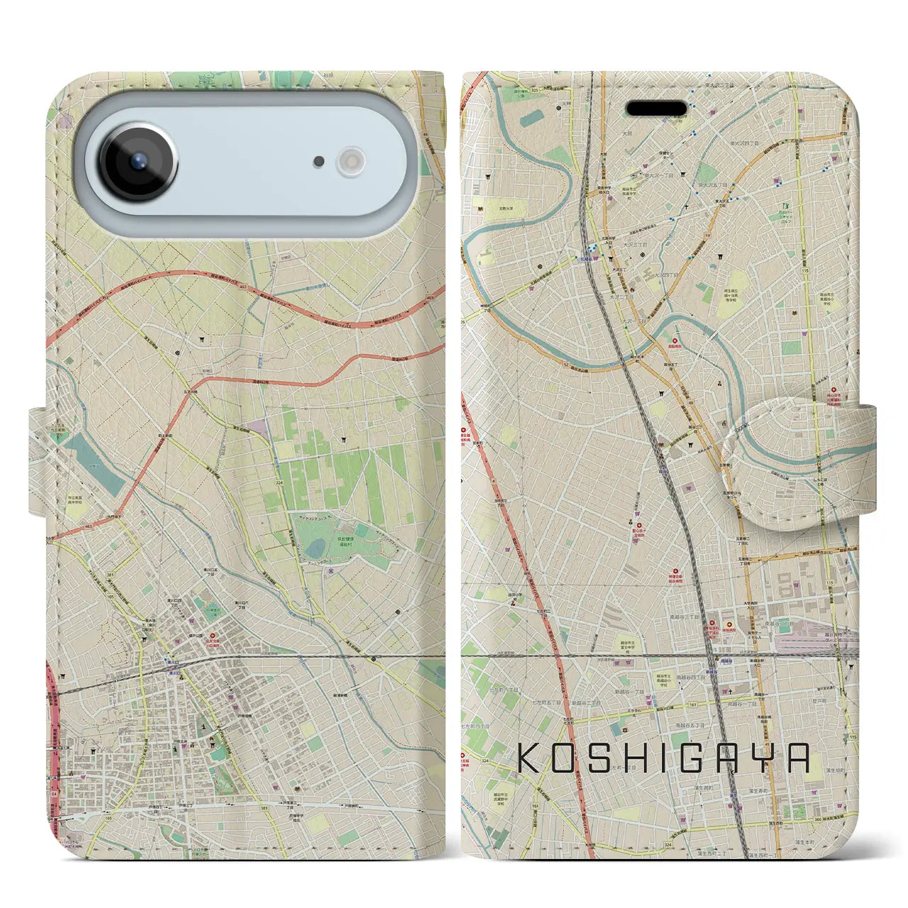 【越谷(埼玉県)】地図柄iPhoneケース(手帳タイプ)