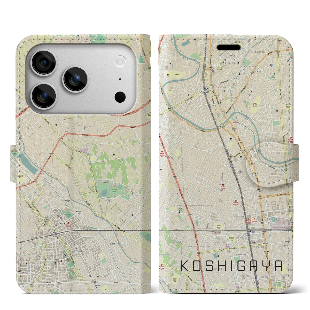 【越谷(埼玉県)】地図柄iPhoneケース(手帳タイプ)