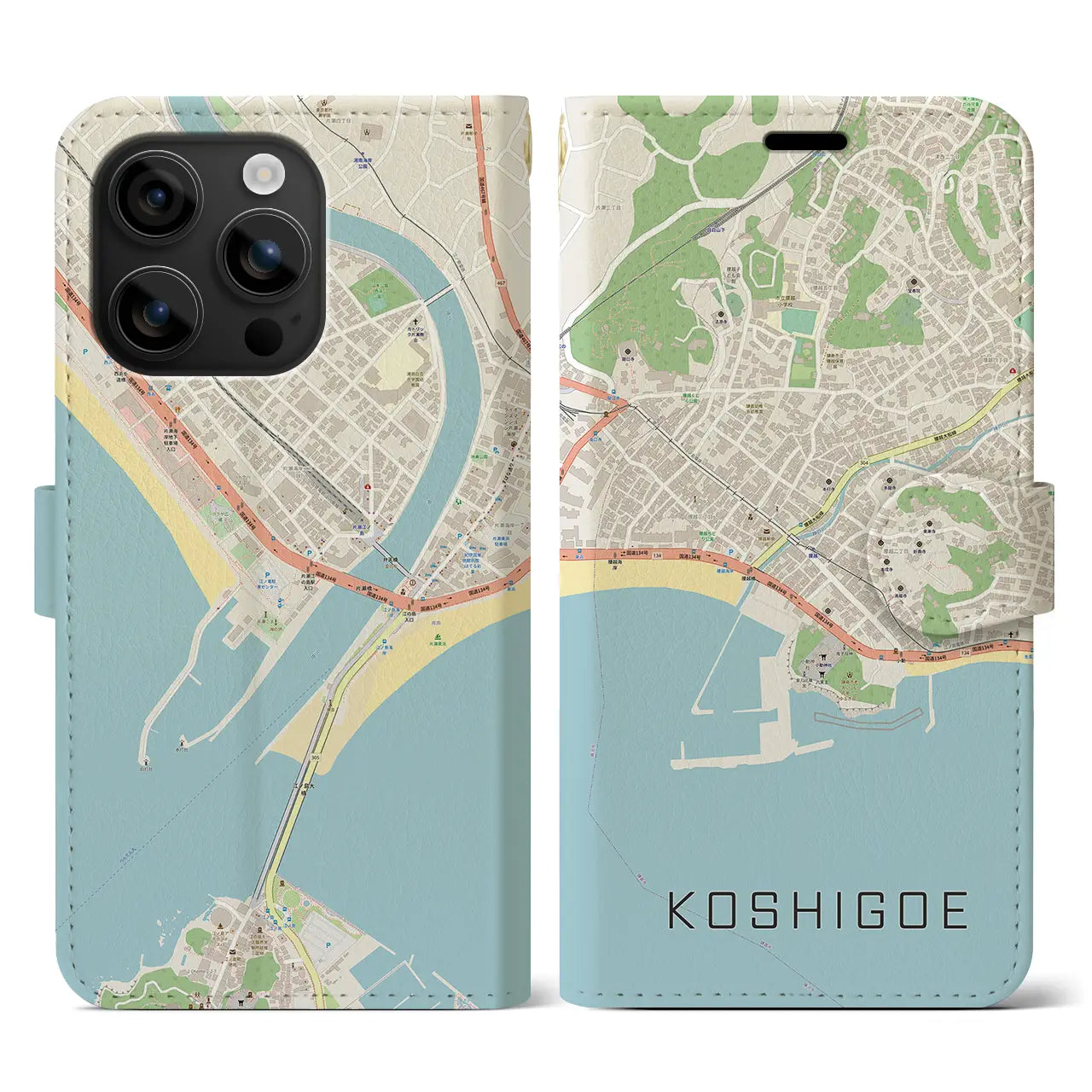 【腰越(神奈川県)】地図柄iPhoneケース(手帳タイプ)ナチュラル・iPhone 16 用