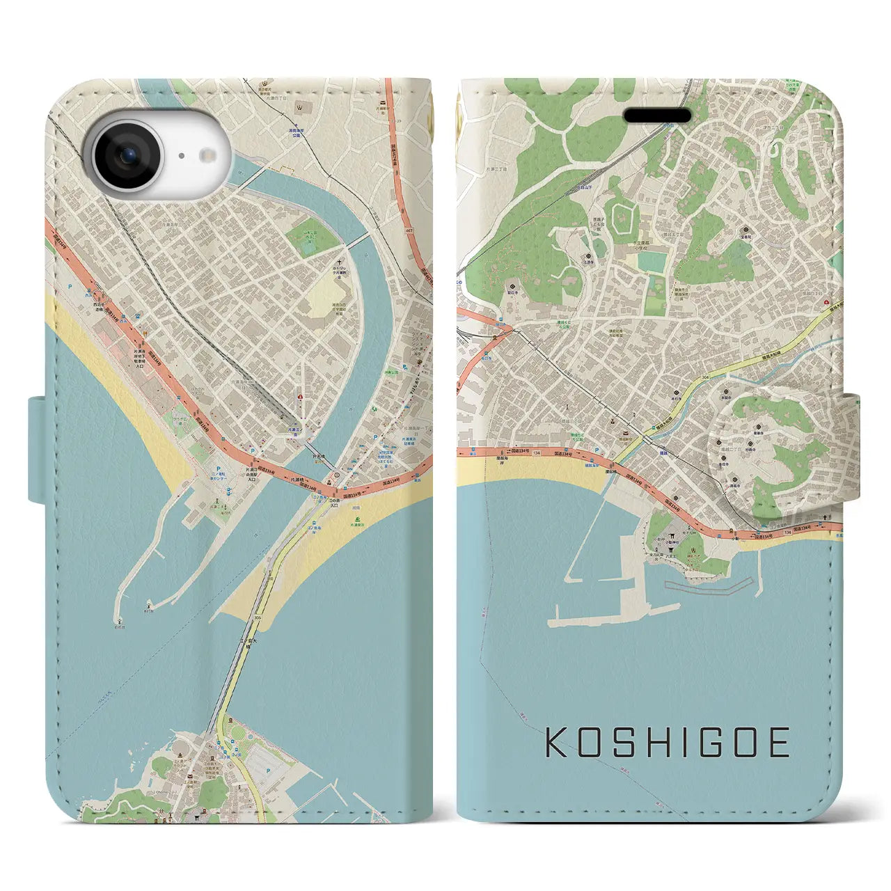 【腰越(神奈川県)】地図柄iPhoneケース(手帳タイプ)