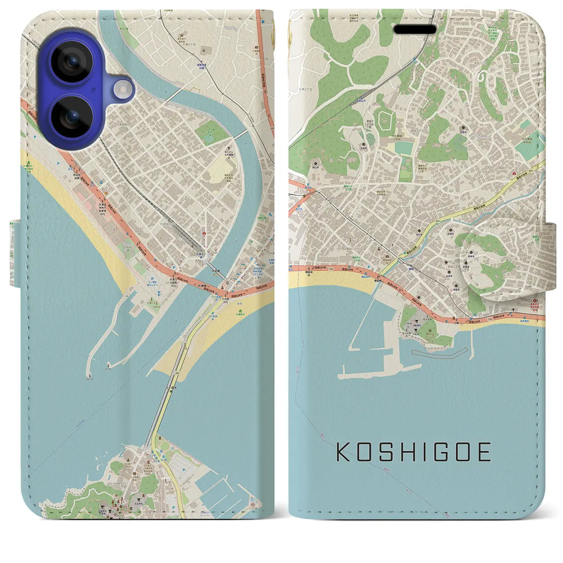 【腰越(神奈川県)】地図柄iPhoneケース(手帳タイプ)ナチュラル・iPhone 16 Pro Max 用