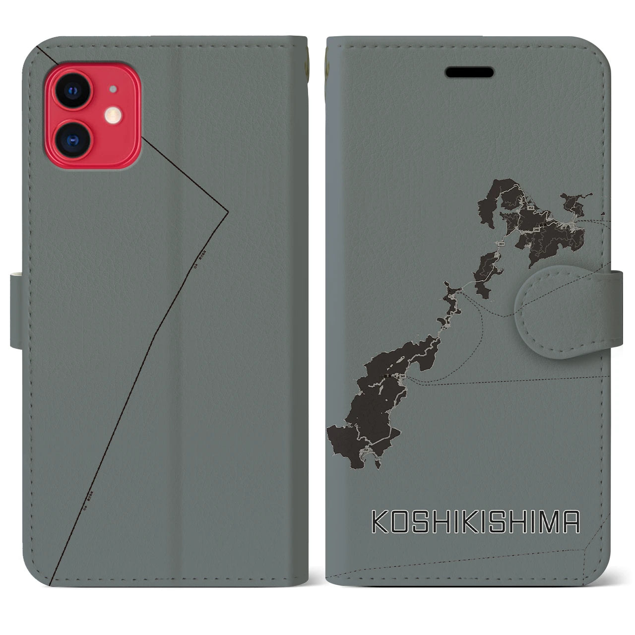 【甑島(鹿児島県)】地図柄iPhoneケース(手帳タイプ)モノトーン・iPhone 11 用