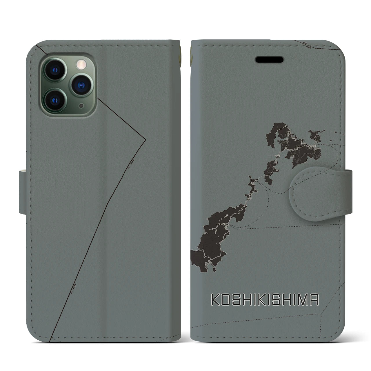 【甑島(鹿児島県)】地図柄iPhoneケース(手帳タイプ)モノトーン・iPhone 11 Pro 用