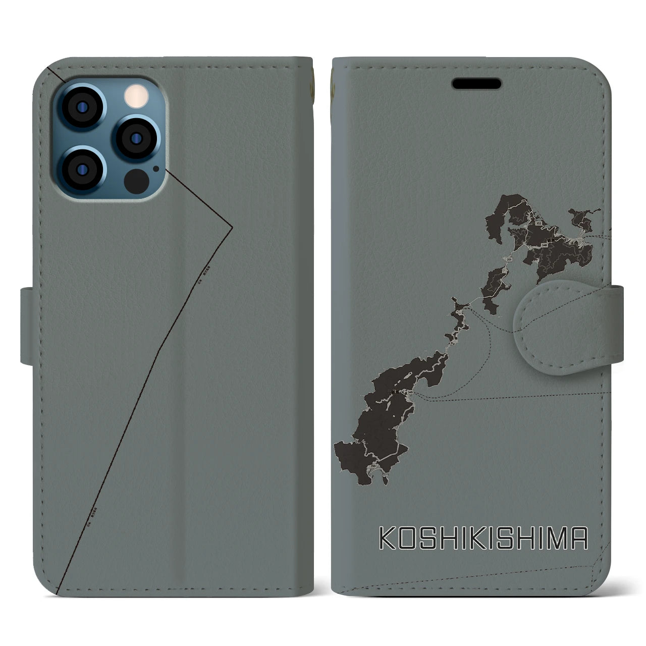 【甑島(鹿児島県)】地図柄iPhoneケース(手帳タイプ)モノトーン・iPhone 12 / 12 Pro 用