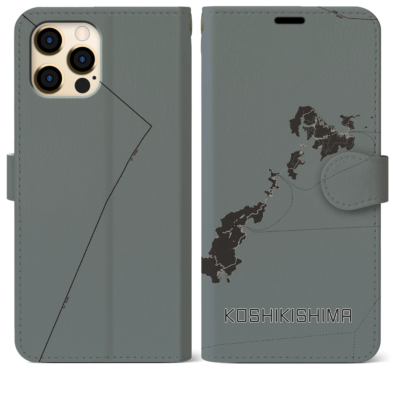 【甑島(鹿児島県)】地図柄iPhoneケース(手帳タイプ)モノトーン・iPhone 12 Pro Max 用