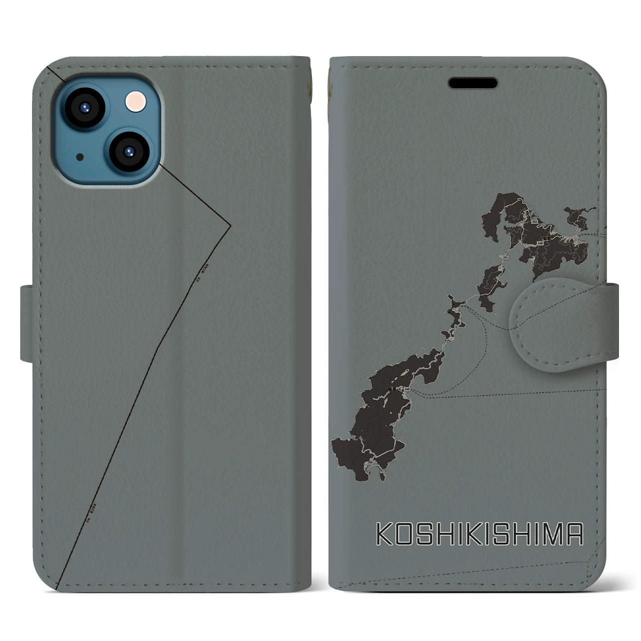 【甑島(鹿児島県)】地図柄iPhoneケース(手帳タイプ)モノトーン・iPhone 13 用