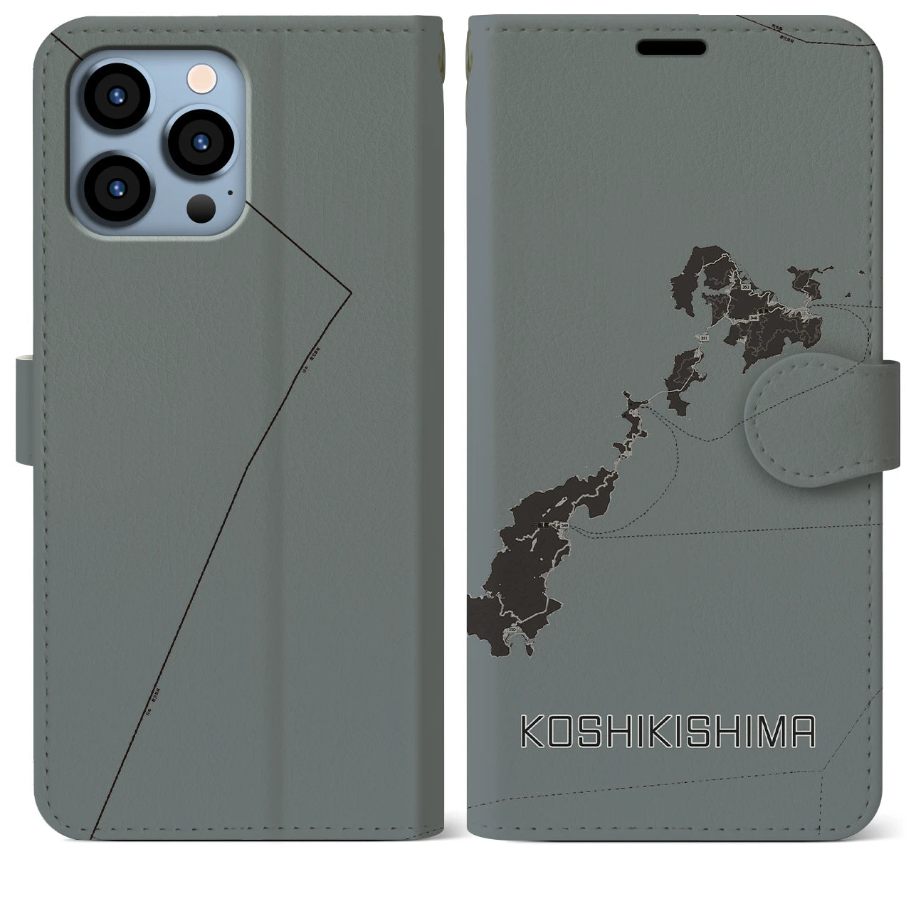 【甑島(鹿児島県)】地図柄iPhoneケース(手帳タイプ)モノトーン・iPhone 13 Pro Max 用