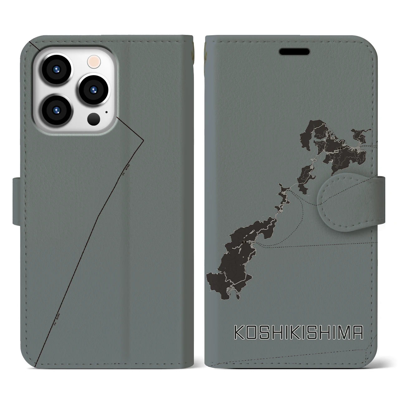 【甑島(鹿児島県)】地図柄iPhoneケース(手帳タイプ)モノトーン・iPhone 13 Pro 用