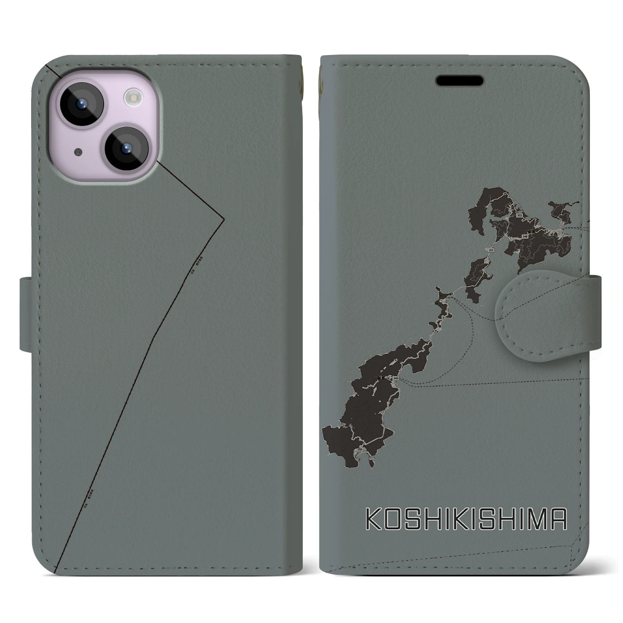 【甑島(鹿児島県)】地図柄iPhoneケース(手帳タイプ)モノトーン・iPhone 14 用