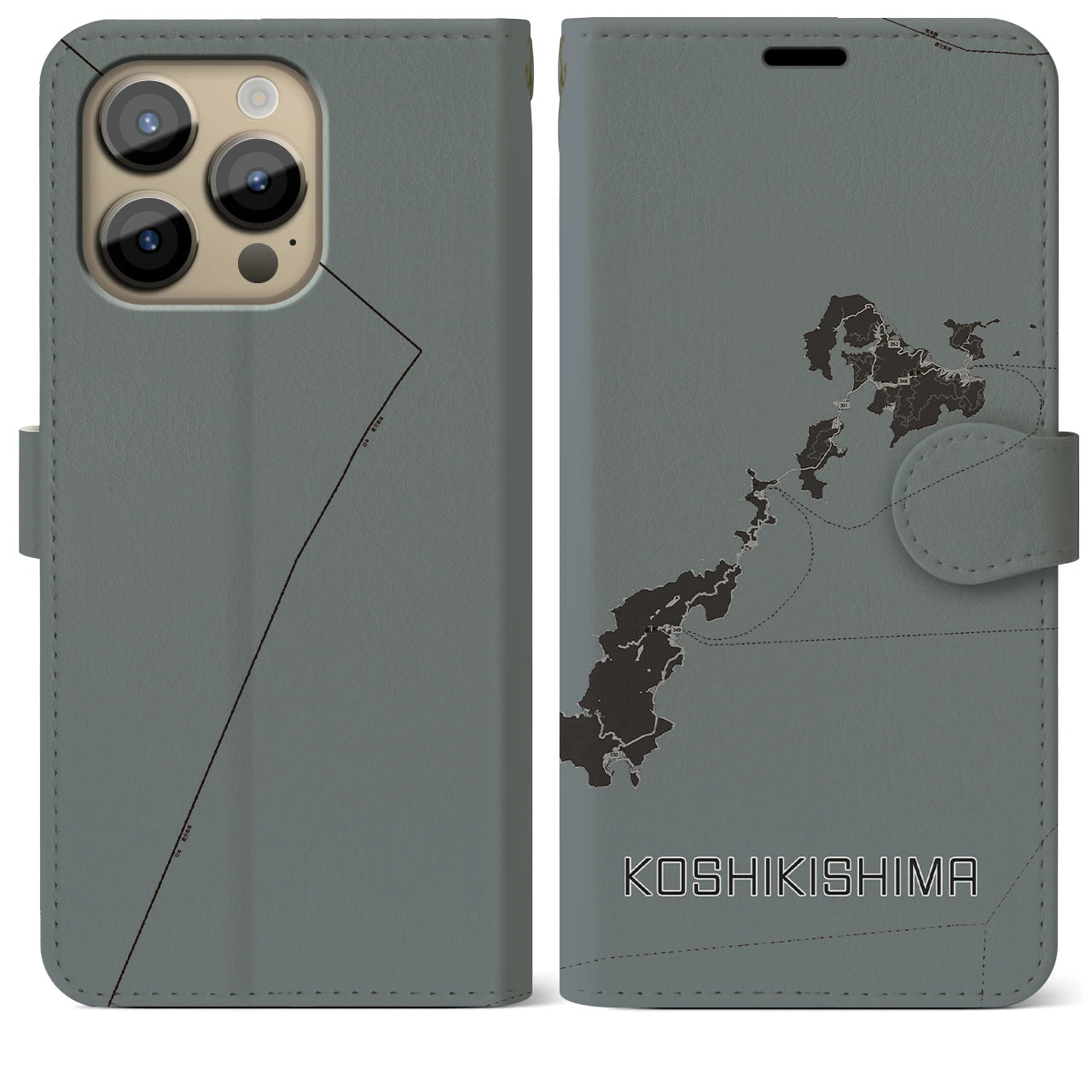 【甑島(鹿児島県)】地図柄iPhoneケース(手帳タイプ)モノトーン・iPhone 14 Pro Max 用