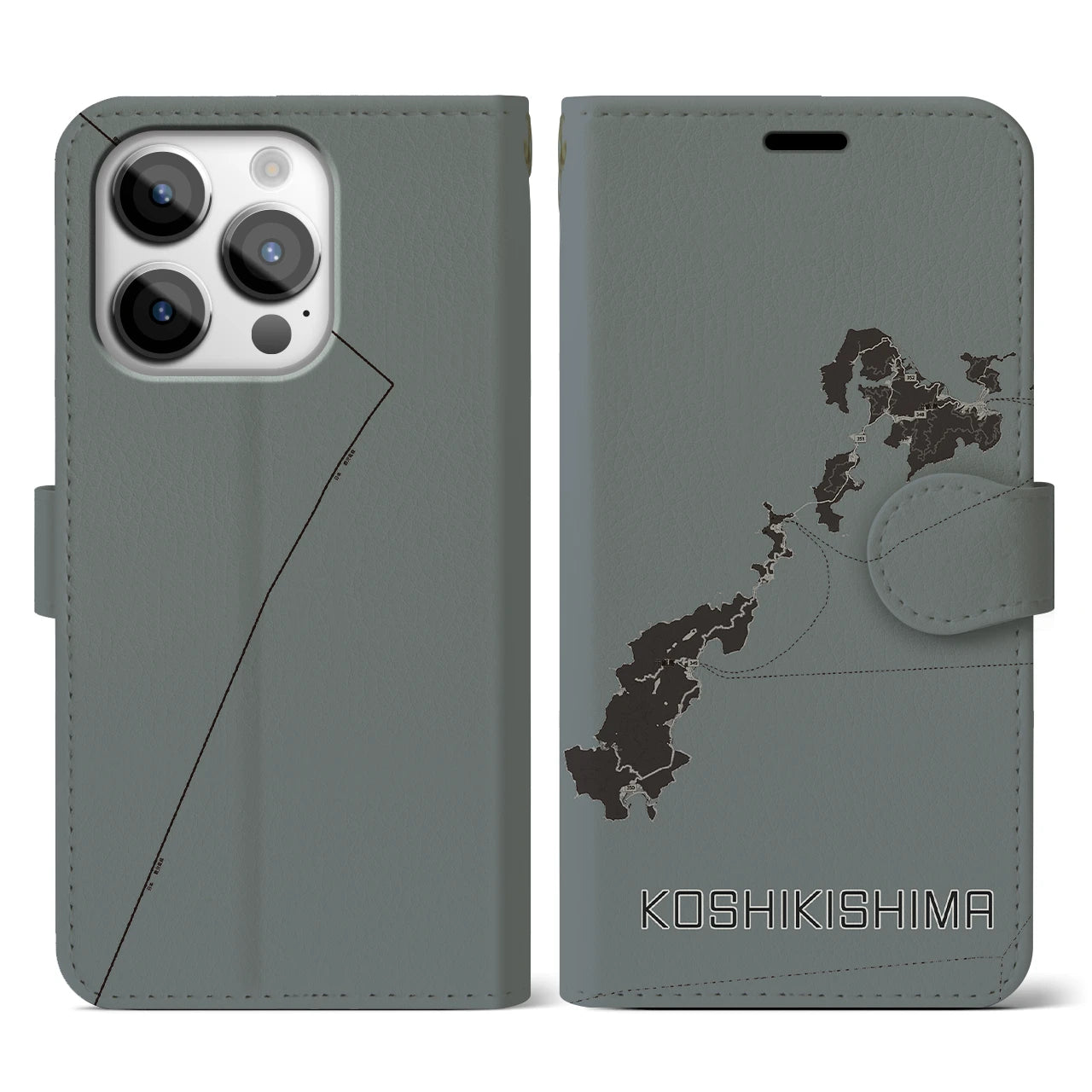 【甑島(鹿児島県)】地図柄iPhoneケース(手帳タイプ)モノトーン・iPhone 14 Pro 用