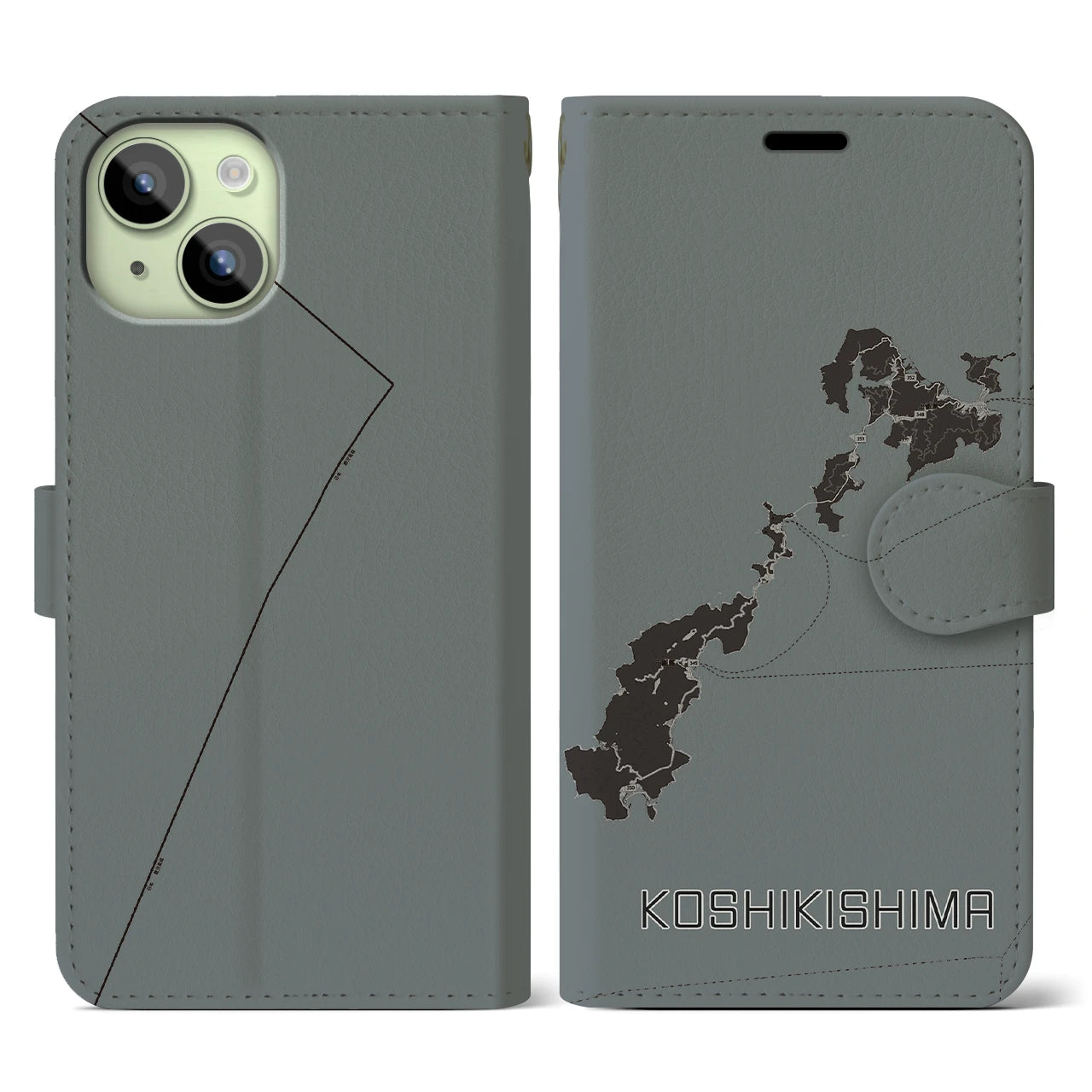 【甑島(鹿児島県)】地図柄iPhoneケース(手帳タイプ)モノトーン・iPhone 15 用