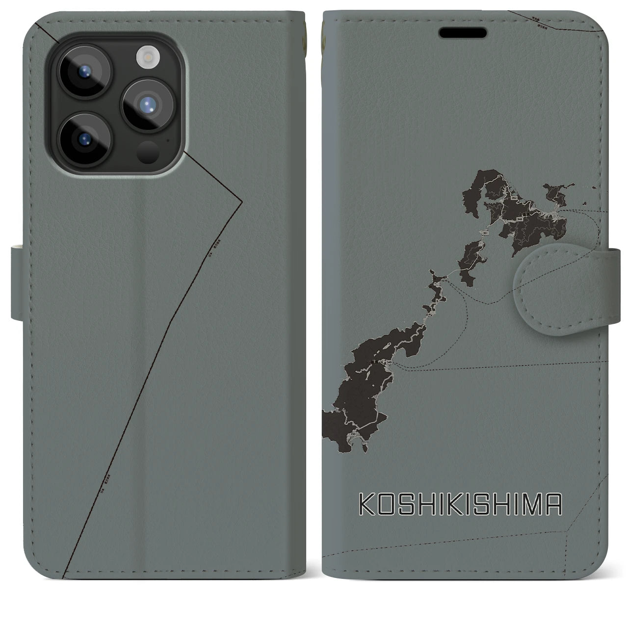 【甑島(鹿児島県)】地図柄iPhoneケース(手帳タイプ)モノトーン・iPhone 15 Pro Max 用