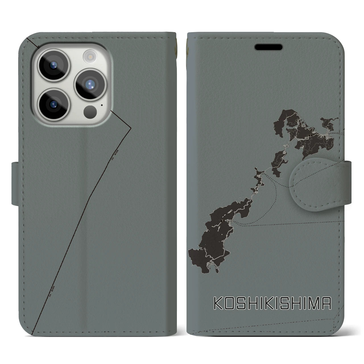 【甑島(鹿児島県)】地図柄iPhoneケース(手帳タイプ)モノトーン・iPhone 15 Pro 用