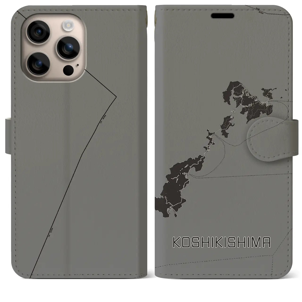 【甑島(鹿児島県)】地図柄iPhoneケース(手帳タイプ)モノトーン・iPhone 16 Plus 用