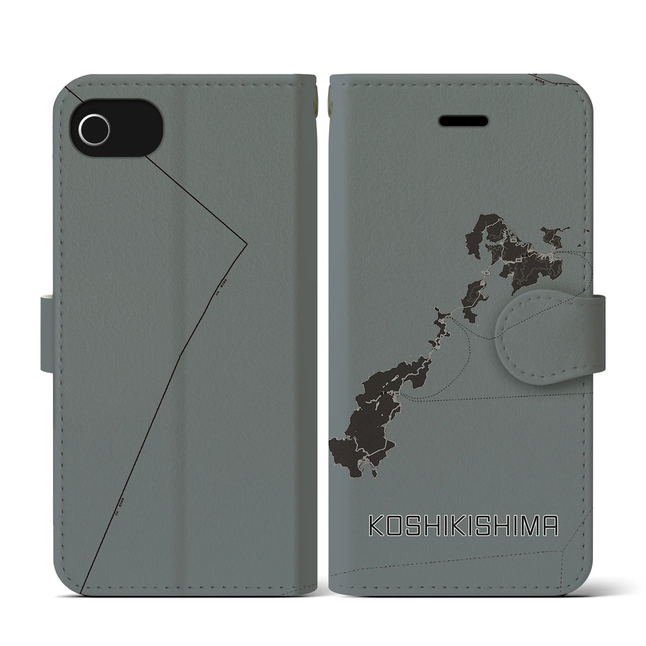 【甑島(鹿児島県)】地図柄iPhoneケース(手帳タイプ)モノトーン・iPhone SE(第3 / 第2世代) / 8 / 7 / 6s / 6 用