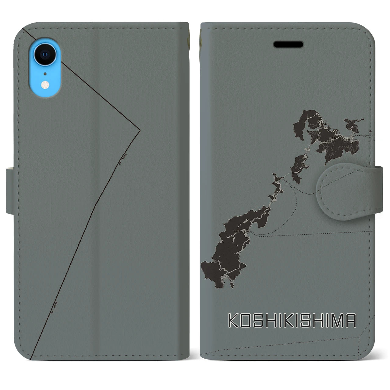 【甑島(鹿児島県)】地図柄iPhoneケース(手帳タイプ)モノトーン・iPhone XR 用