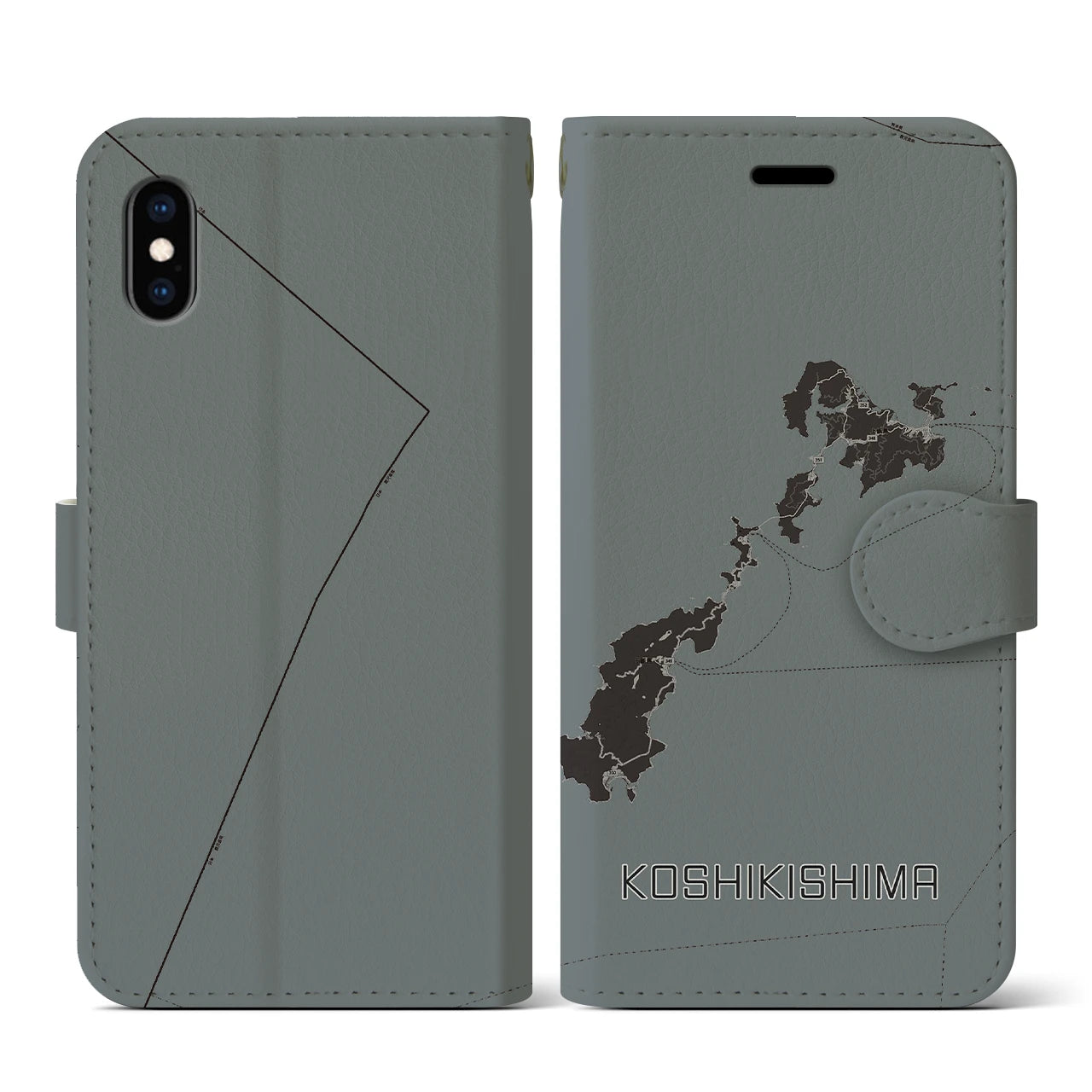 【甑島(鹿児島県)】地図柄iPhoneケース(手帳タイプ)モノトーン・iPhone XS / X 用
