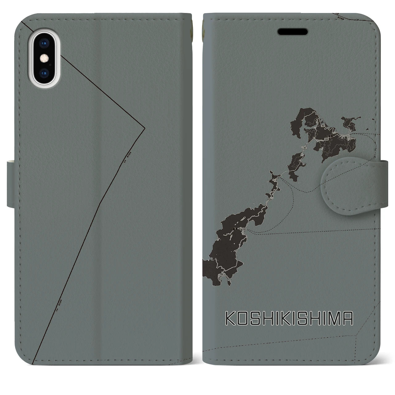 【甑島(鹿児島県)】地図柄iPhoneケース(手帳タイプ)モノトーン・iPhone XS Max 用