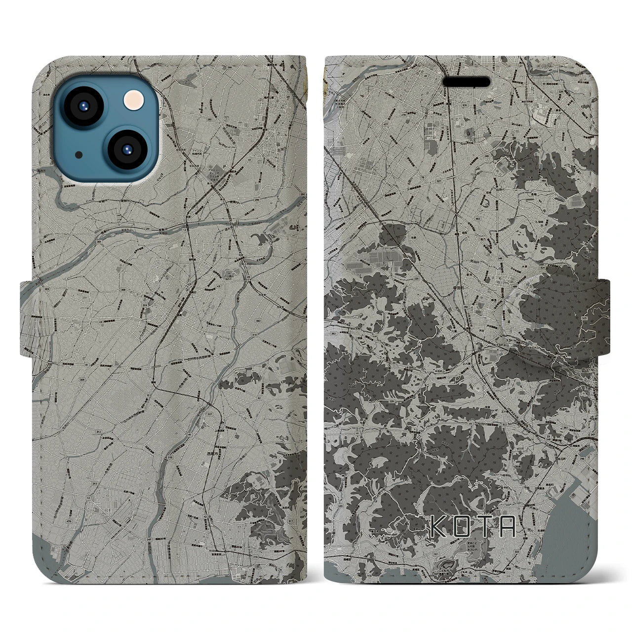 【幸田(愛知県)】地図柄iPhoneケース(手帳タイプ)モノトーン・iPhone 13 用