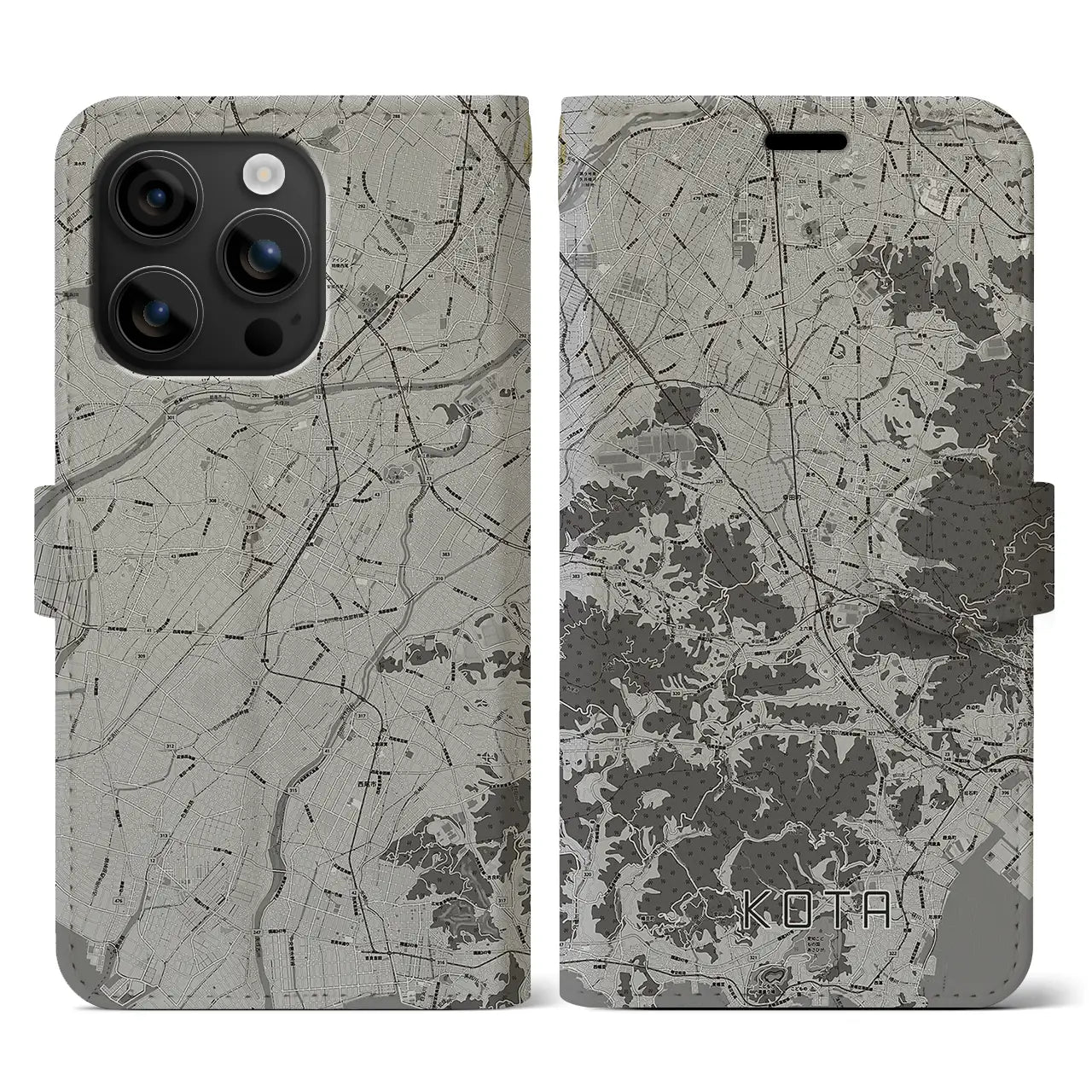 【幸田(愛知県)】地図柄iPhoneケース(手帳タイプ)モノトーン・iPhone 16 用