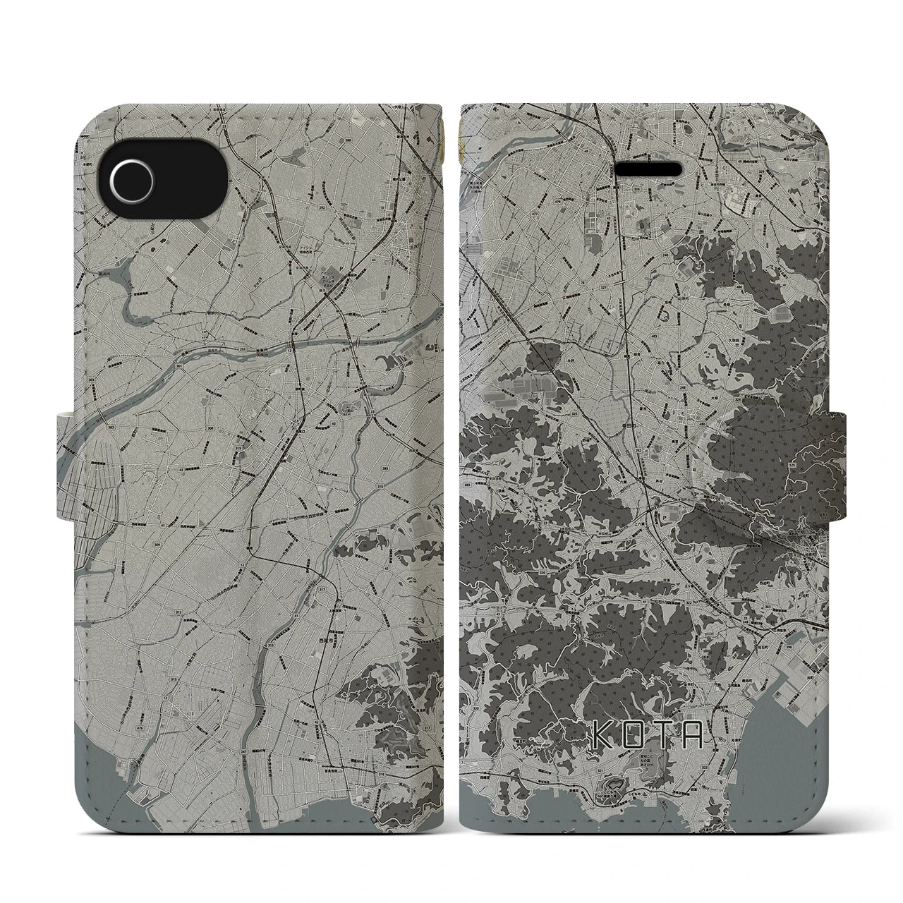 【幸田(愛知県)】地図柄iPhoneケース(手帳タイプ)モノトーン・iPhone SE(第3 / 第2世代) / 8 / 7 / 6s / 6 用