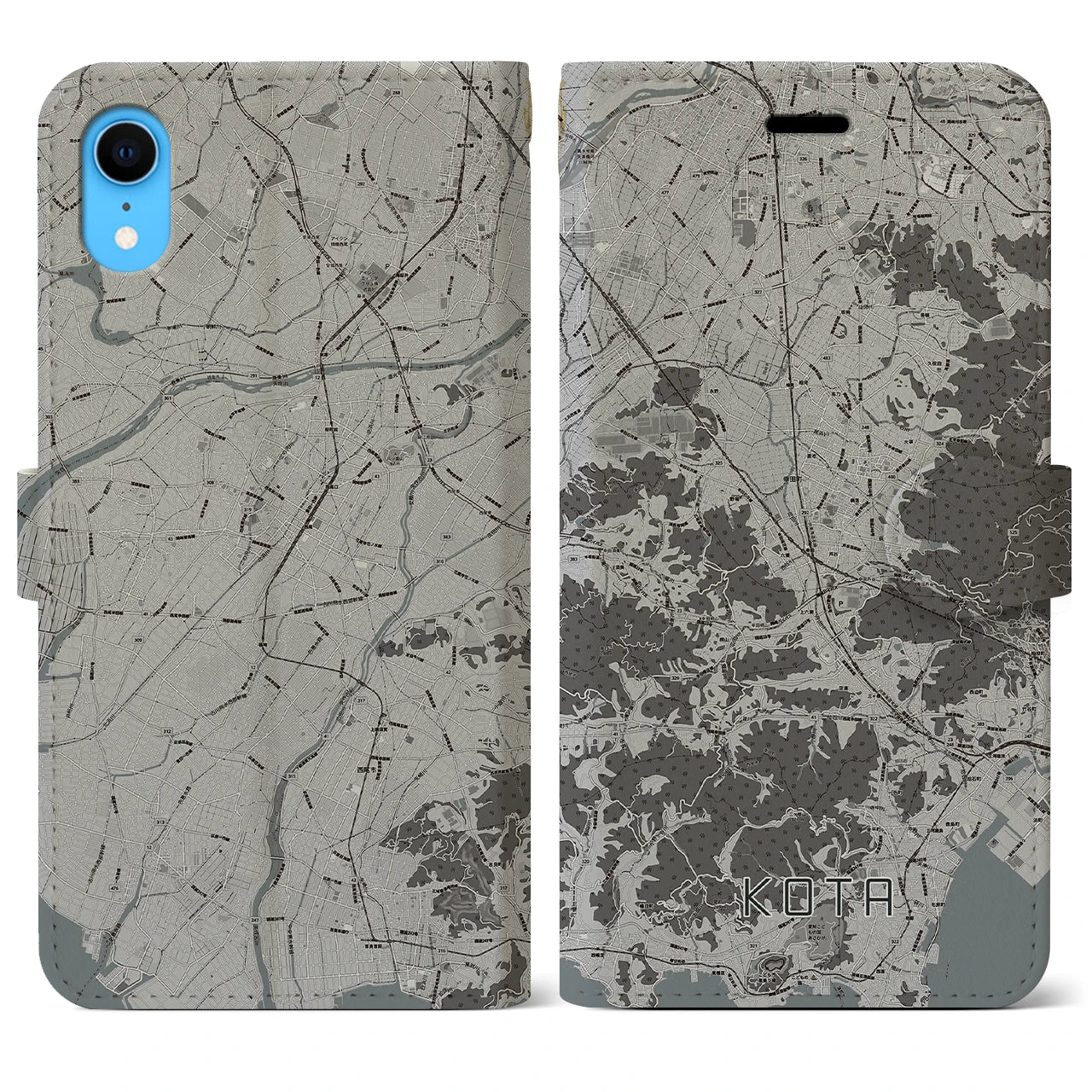 【幸田(愛知県)】地図柄iPhoneケース(手帳タイプ)モノトーン・iPhone XR 用