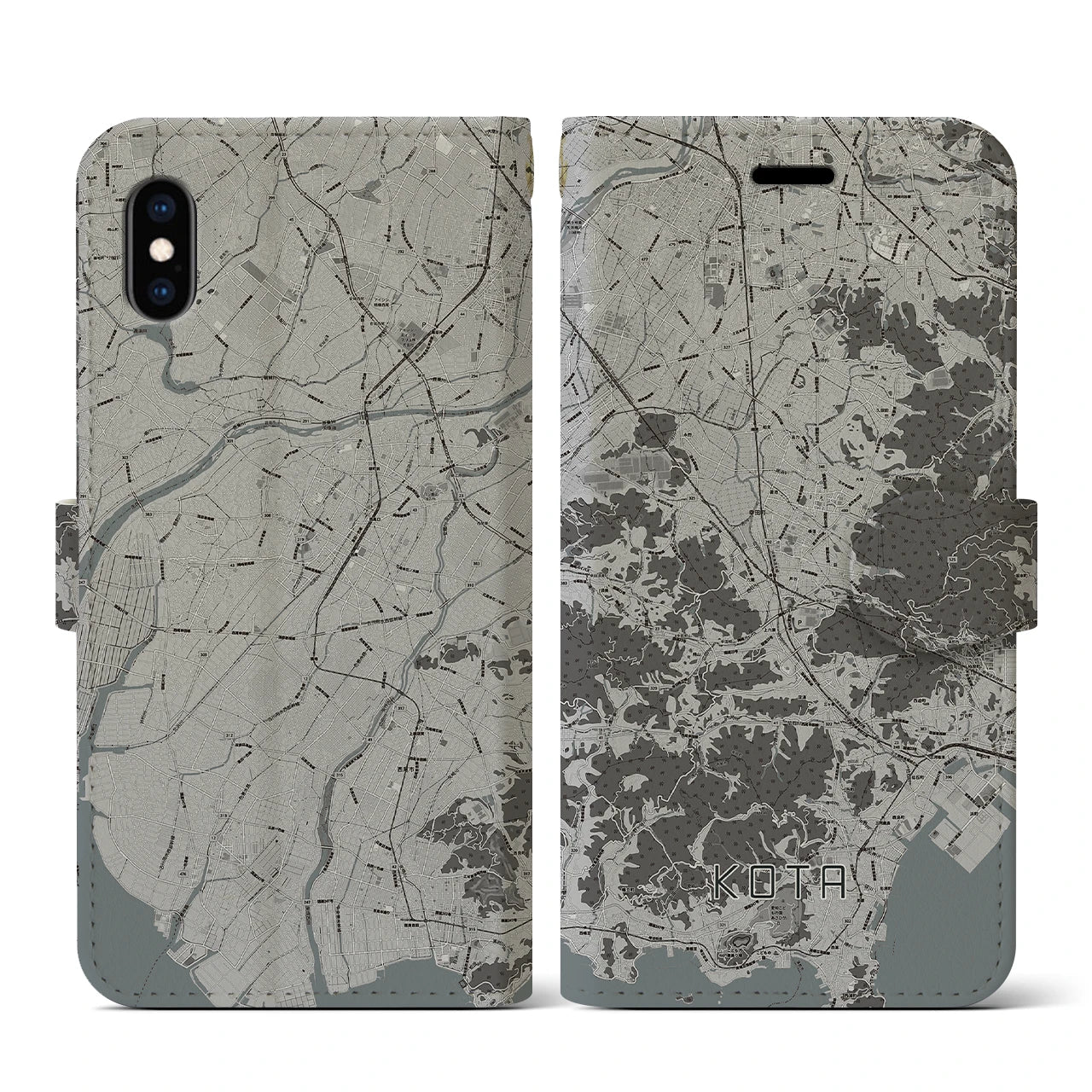 【幸田(愛知県)】地図柄iPhoneケース(手帳タイプ)モノトーン・iPhone XS / X 用