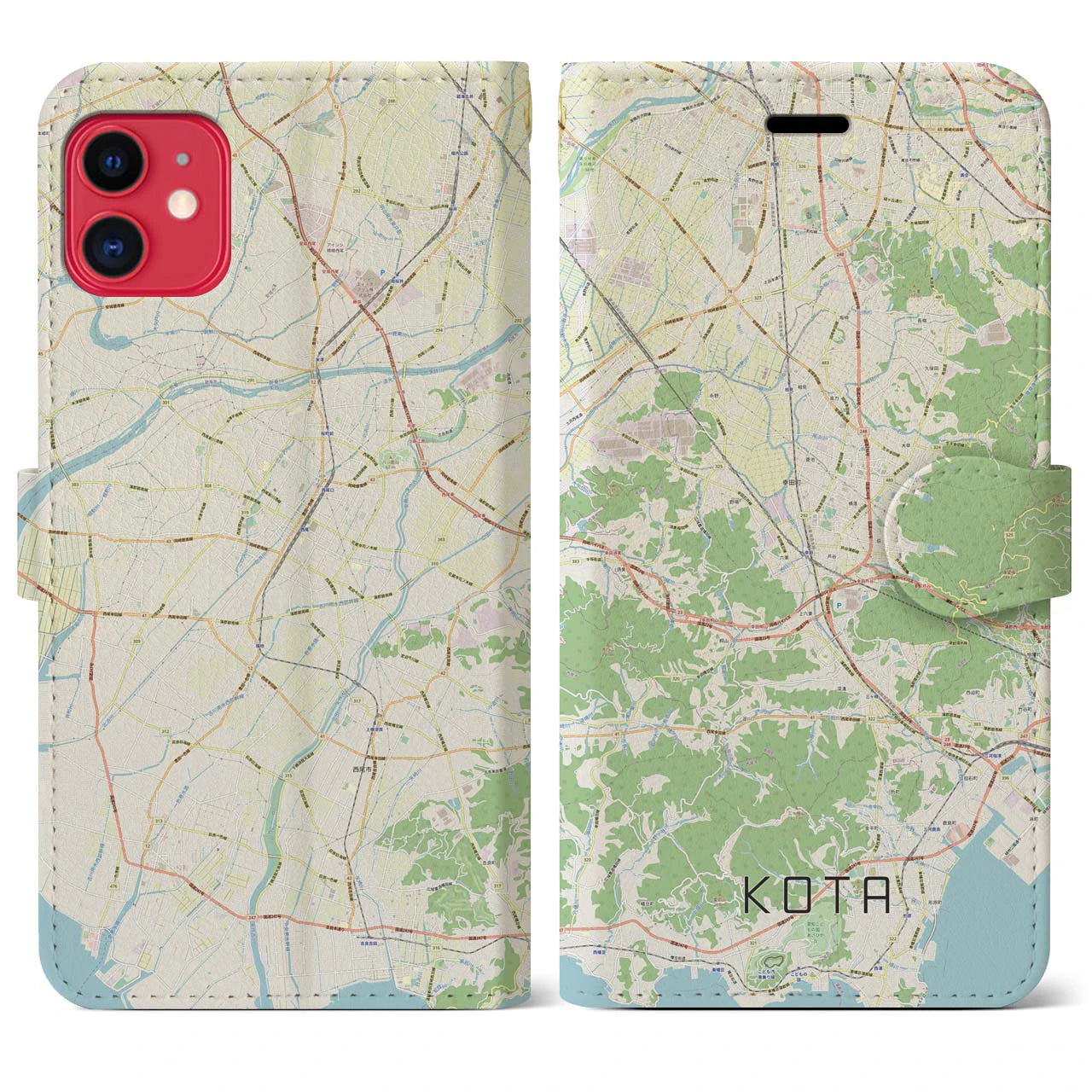 【幸田(愛知県)】地図柄iPhoneケース(手帳タイプ)ナチュラル・iPhone 11 用