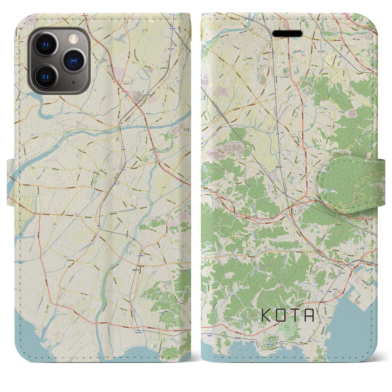 【幸田(愛知県)】地図柄iPhoneケース(手帳タイプ)ナチュラル・iPhone 11 Pro Max 用