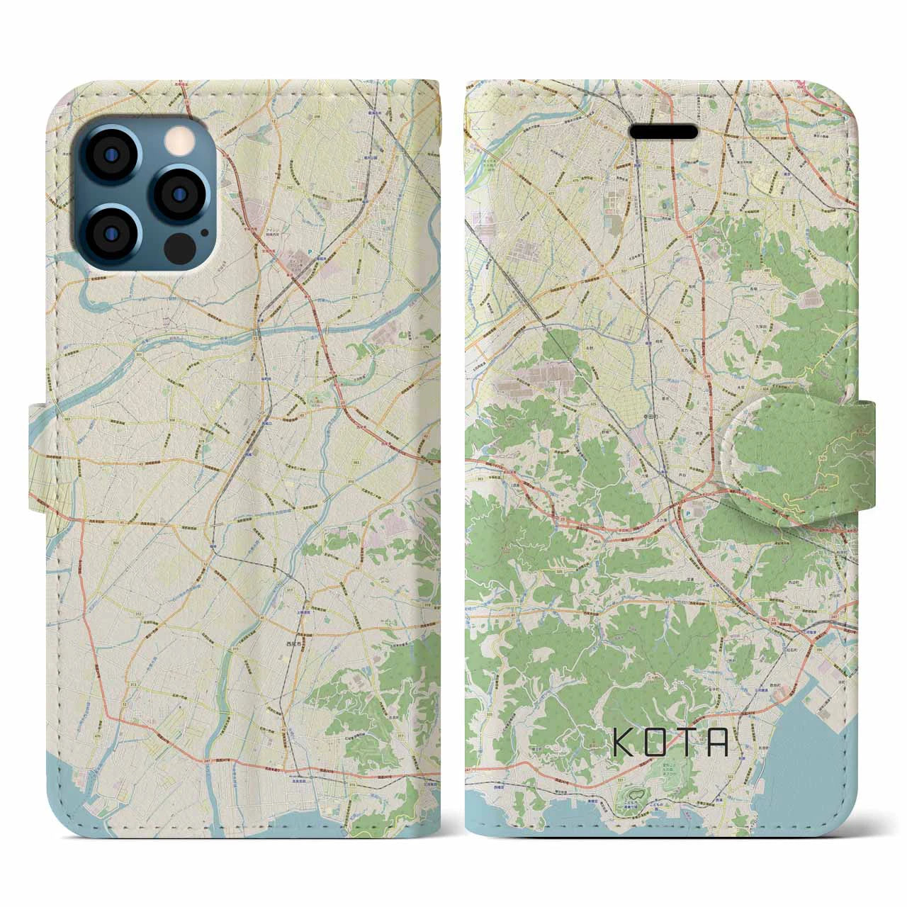 【幸田(愛知県)】地図柄iPhoneケース(手帳タイプ)ナチュラル・iPhone 12 / 12 Pro 用