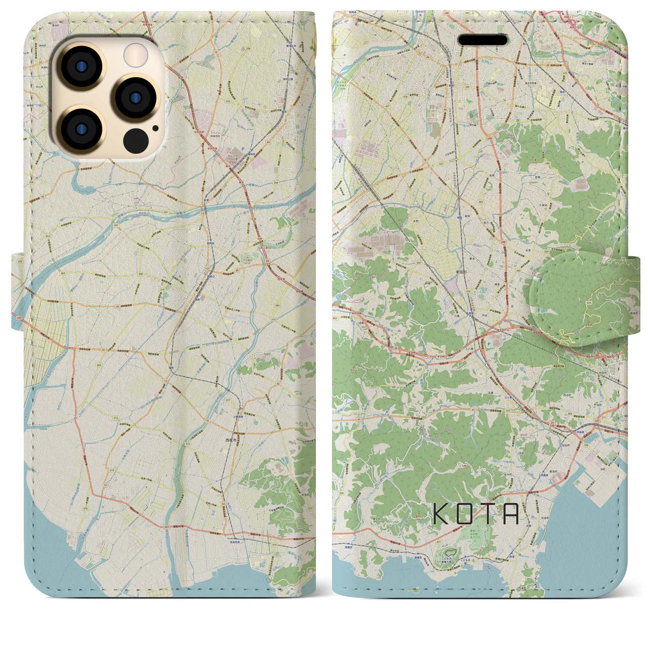 【幸田(愛知県)】地図柄iPhoneケース(手帳タイプ)ナチュラル・iPhone 12 Pro Max 用
