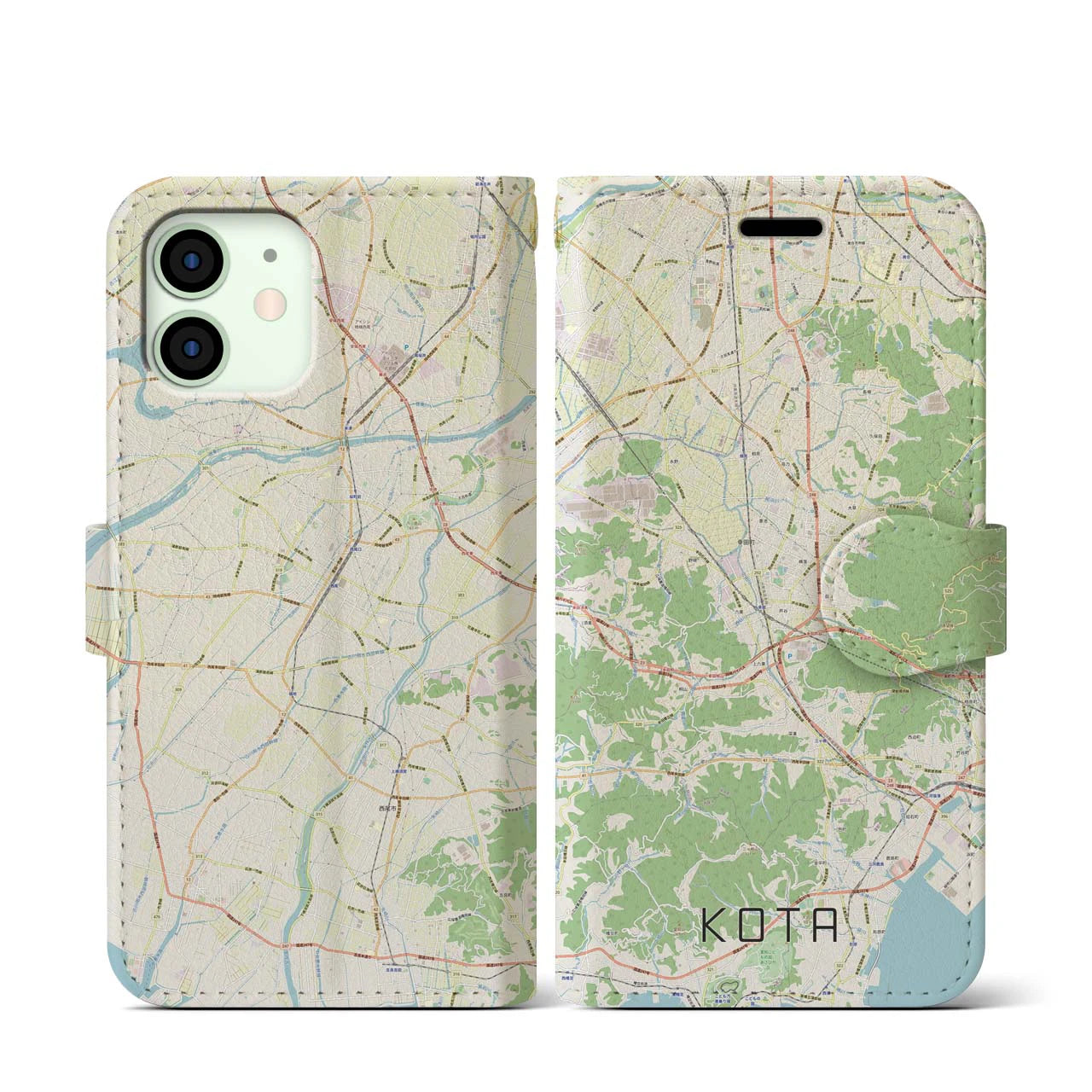 【幸田(愛知県)】地図柄iPhoneケース(手帳タイプ)ナチュラル・iPhone 12 mini 用