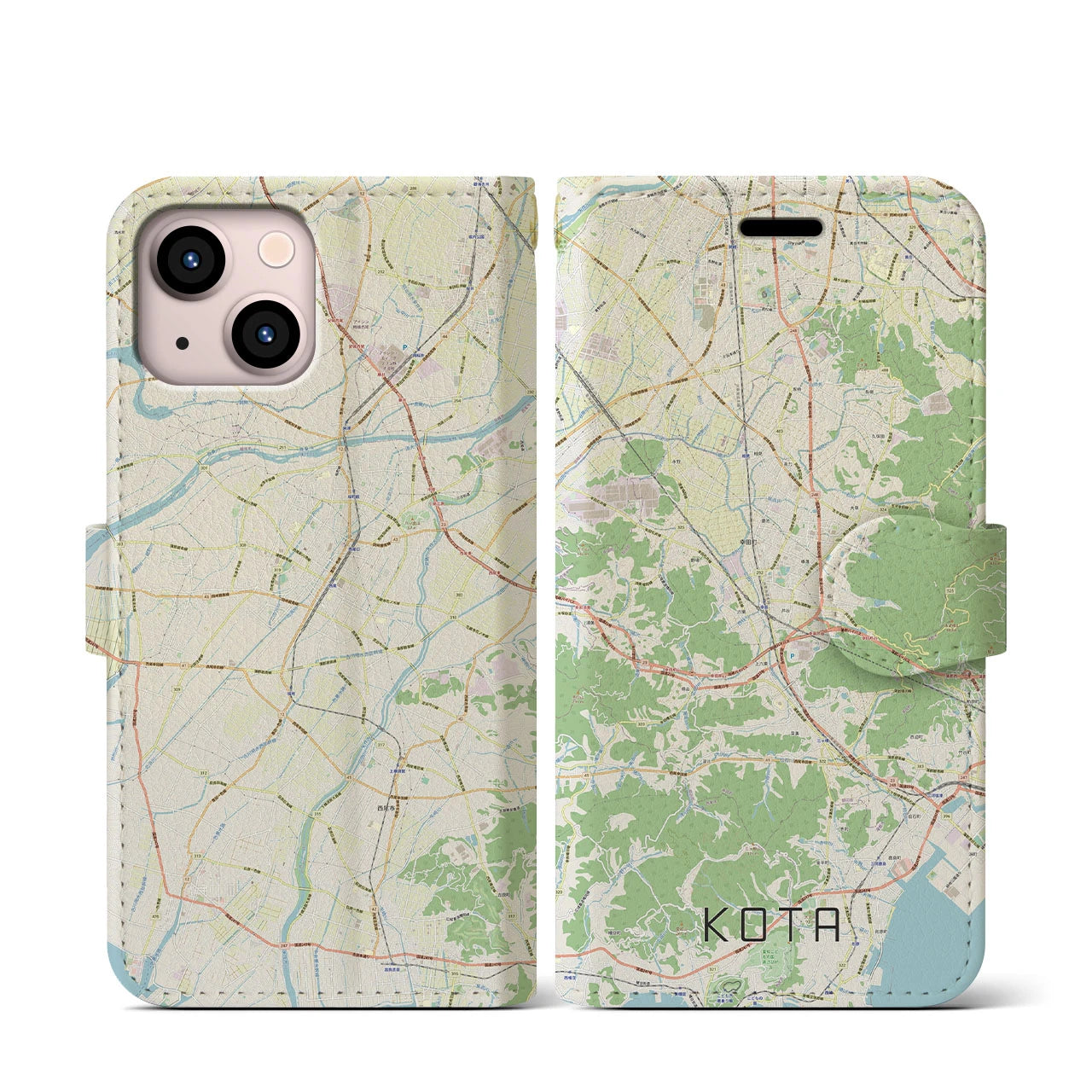 【幸田(愛知県)】地図柄iPhoneケース(手帳タイプ)ナチュラル・iPhone 13 mini 用