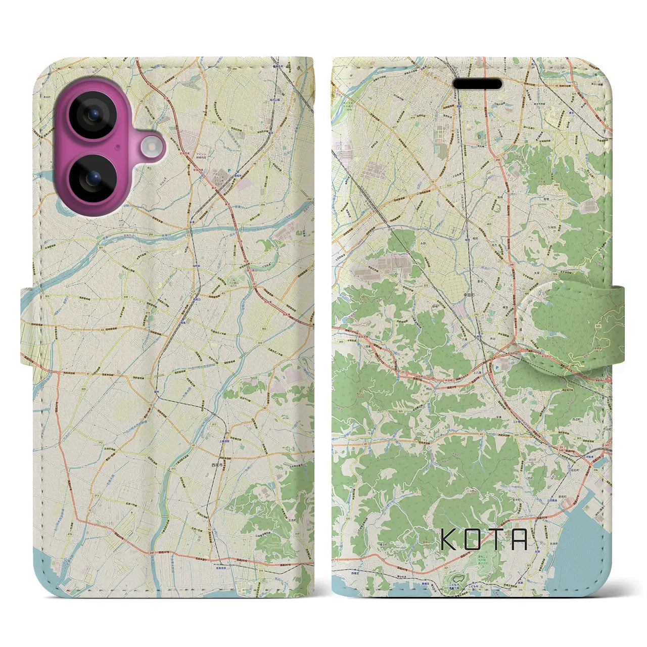 【幸田(愛知県)】地図柄iPhoneケース(手帳タイプ)ナチュラル・iPhone 16 Pro 用