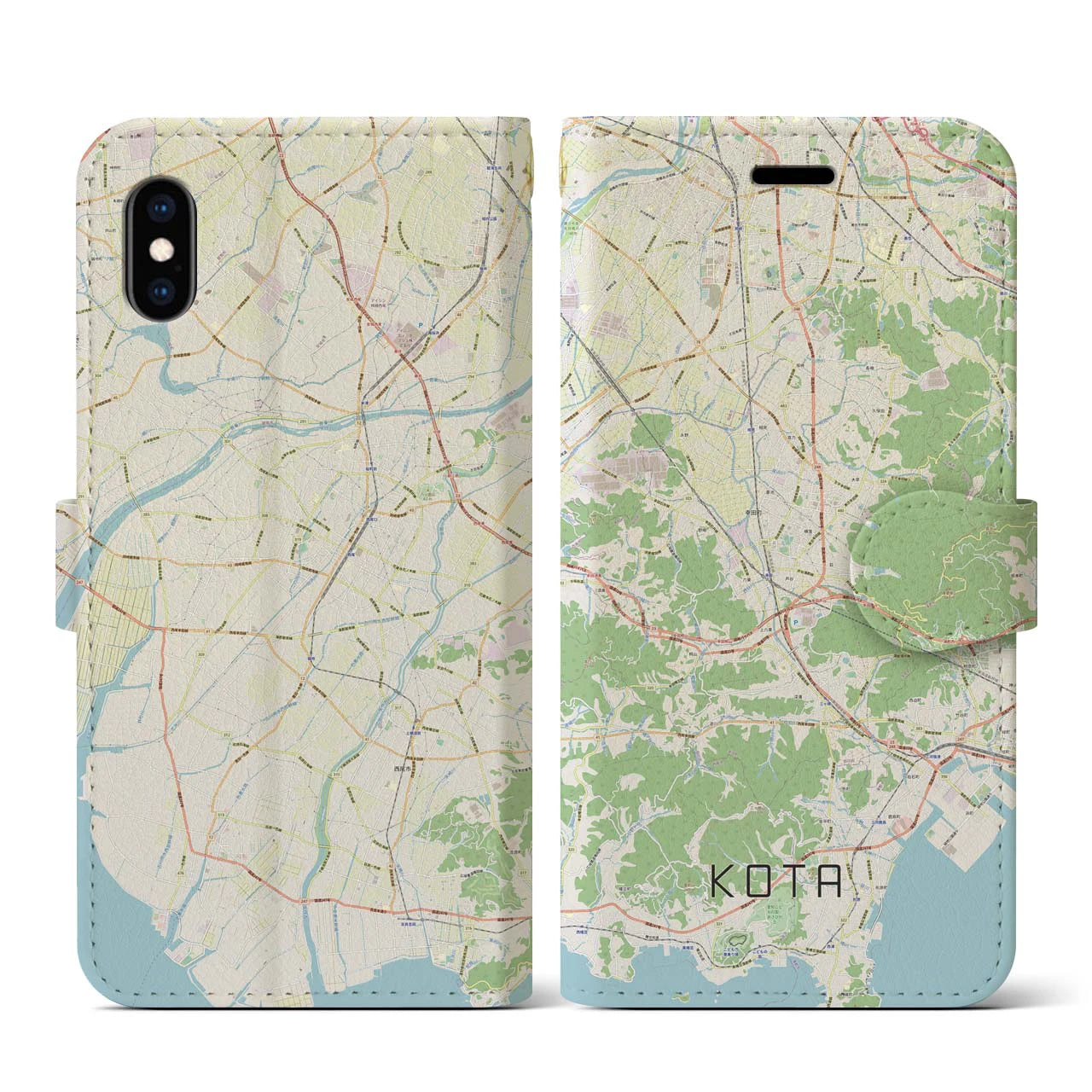 【幸田(愛知県)】地図柄iPhoneケース(手帳タイプ)ナチュラル・iPhone XS / X 用