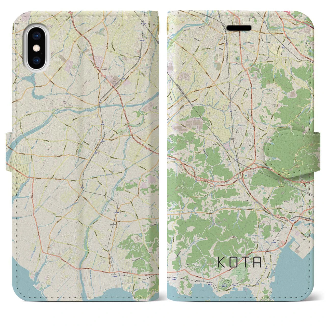 【幸田(愛知県)】地図柄iPhoneケース(手帳タイプ)ナチュラル・iPhone XS Max 用