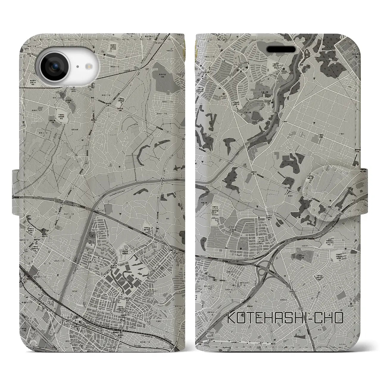 【犢橋町(千葉県)】地図柄iPhoneケース(手帳タイプ)