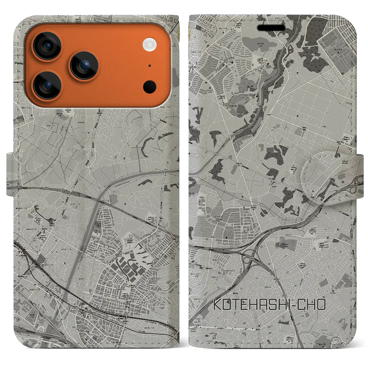 【犢橋町(千葉県)】地図柄iPhoneケース(手帳タイプ)