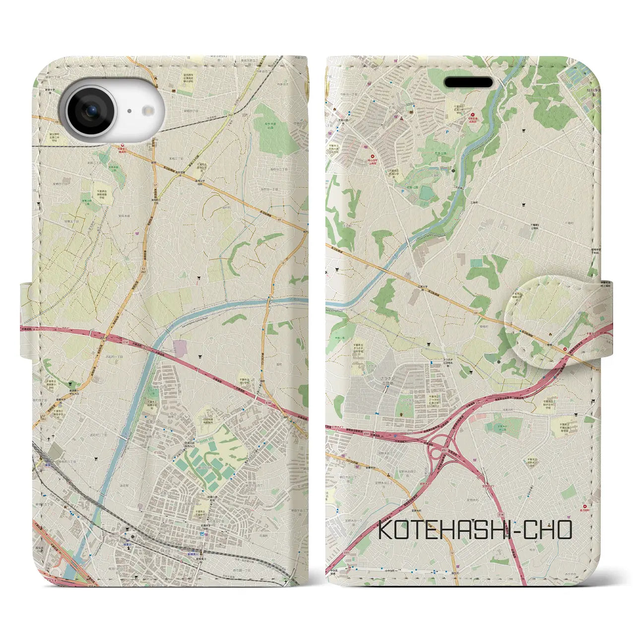 【犢橋町(千葉県)】地図柄iPhoneケース(手帳タイプ)