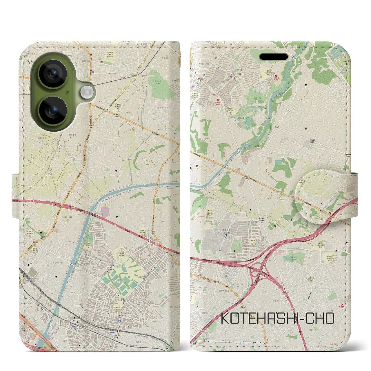 【犢橋町(千葉県)】地図柄iPhoneケース(手帳タイプ)